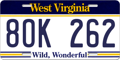WV license plate 8OK262