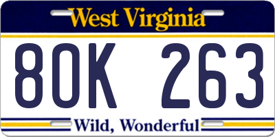 WV license plate 8OK263