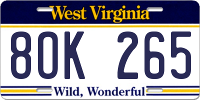 WV license plate 8OK265