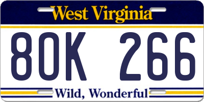 WV license plate 8OK266