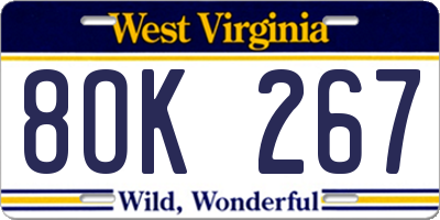 WV license plate 8OK267