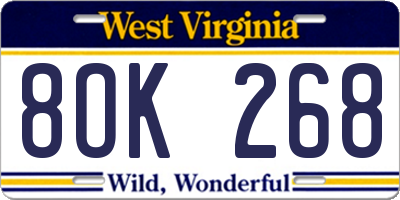 WV license plate 8OK268
