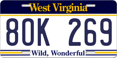 WV license plate 8OK269