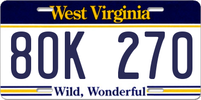 WV license plate 8OK270