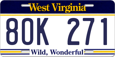 WV license plate 8OK271