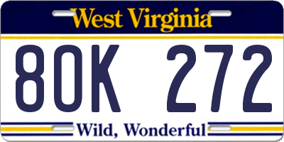 WV license plate 8OK272