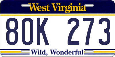 WV license plate 8OK273