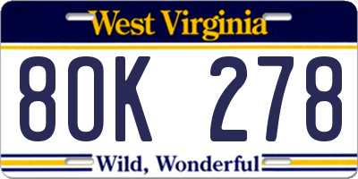 WV license plate 8OK278
