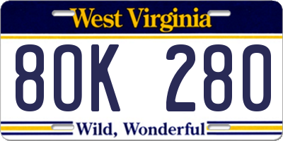 WV license plate 8OK280