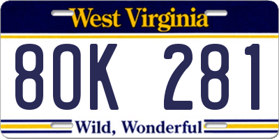 WV license plate 8OK281