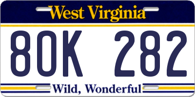 WV license plate 8OK282