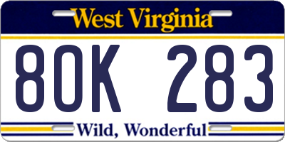 WV license plate 8OK283