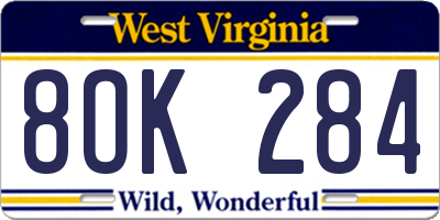 WV license plate 8OK284
