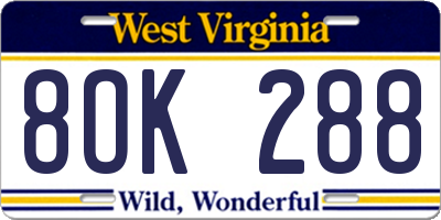 WV license plate 8OK288