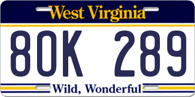 WV license plate 8OK289