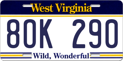 WV license plate 8OK290