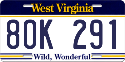 WV license plate 8OK291