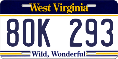WV license plate 8OK293