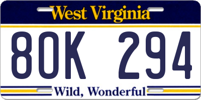 WV license plate 8OK294