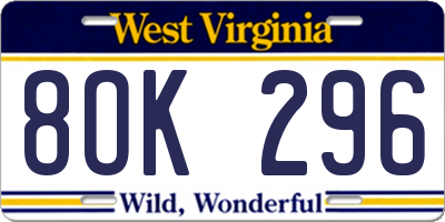 WV license plate 8OK296