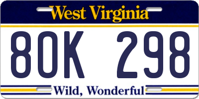 WV license plate 8OK298