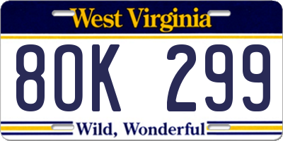 WV license plate 8OK299