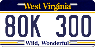 WV license plate 8OK300