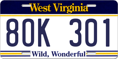 WV license plate 8OK301