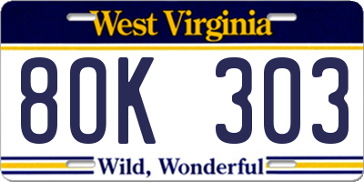 WV license plate 8OK303
