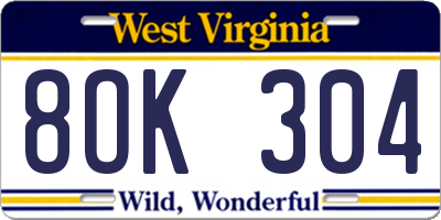 WV license plate 8OK304