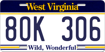 WV license plate 8OK306