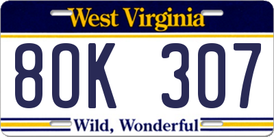 WV license plate 8OK307