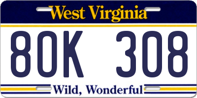 WV license plate 8OK308