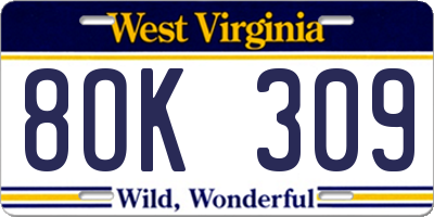 WV license plate 8OK309