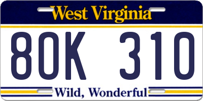 WV license plate 8OK310