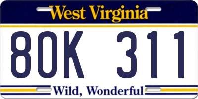 WV license plate 8OK311