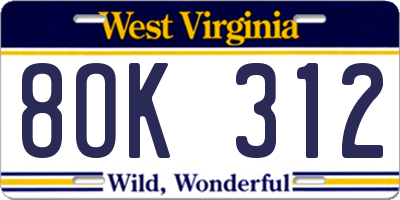 WV license plate 8OK312
