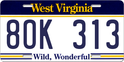 WV license plate 8OK313