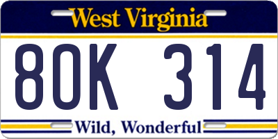 WV license plate 8OK314