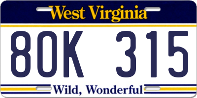 WV license plate 8OK315