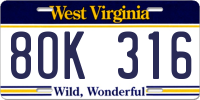 WV license plate 8OK316