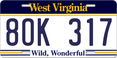 WV license plate 8OK317