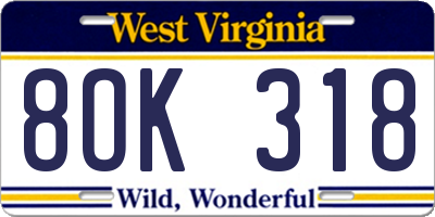 WV license plate 8OK318