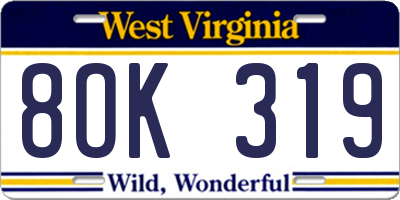 WV license plate 8OK319