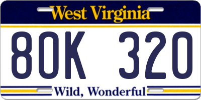 WV license plate 8OK320