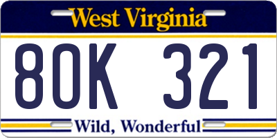 WV license plate 8OK321
