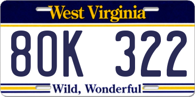 WV license plate 8OK322