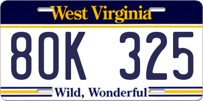 WV license plate 8OK325