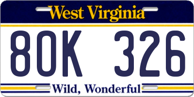 WV license plate 8OK326
