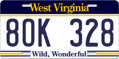 WV license plate 8OK328